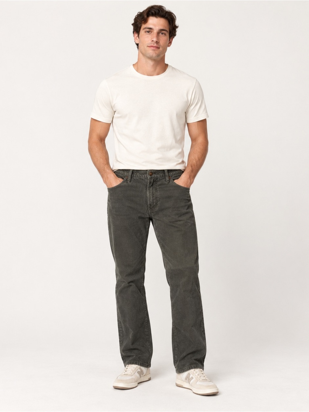Men’s vintage faded olive greenish corduroy straight classic pants 34x32